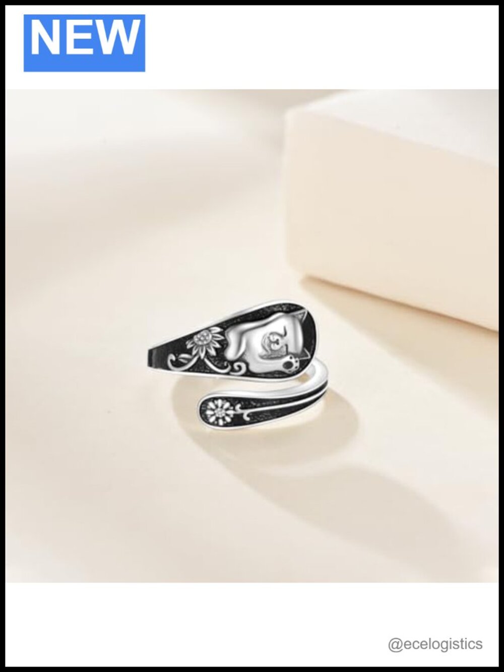 Adjustable Cat Octopus Spoon Rings 925 Sterling Silver Statement Rings - Picture 2 of 5